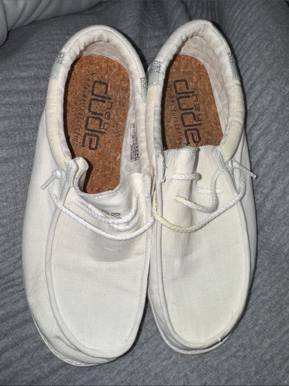 MENS - Hey Dude Off-White Canvas Slip-On Shoes with Cork Insole